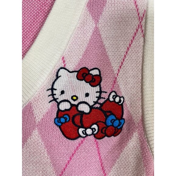 Hello Kitty Knit Sweater Vest Pink XL Argyle Preppy Academia Grunge Plaid 90s - Picture 3 of 8